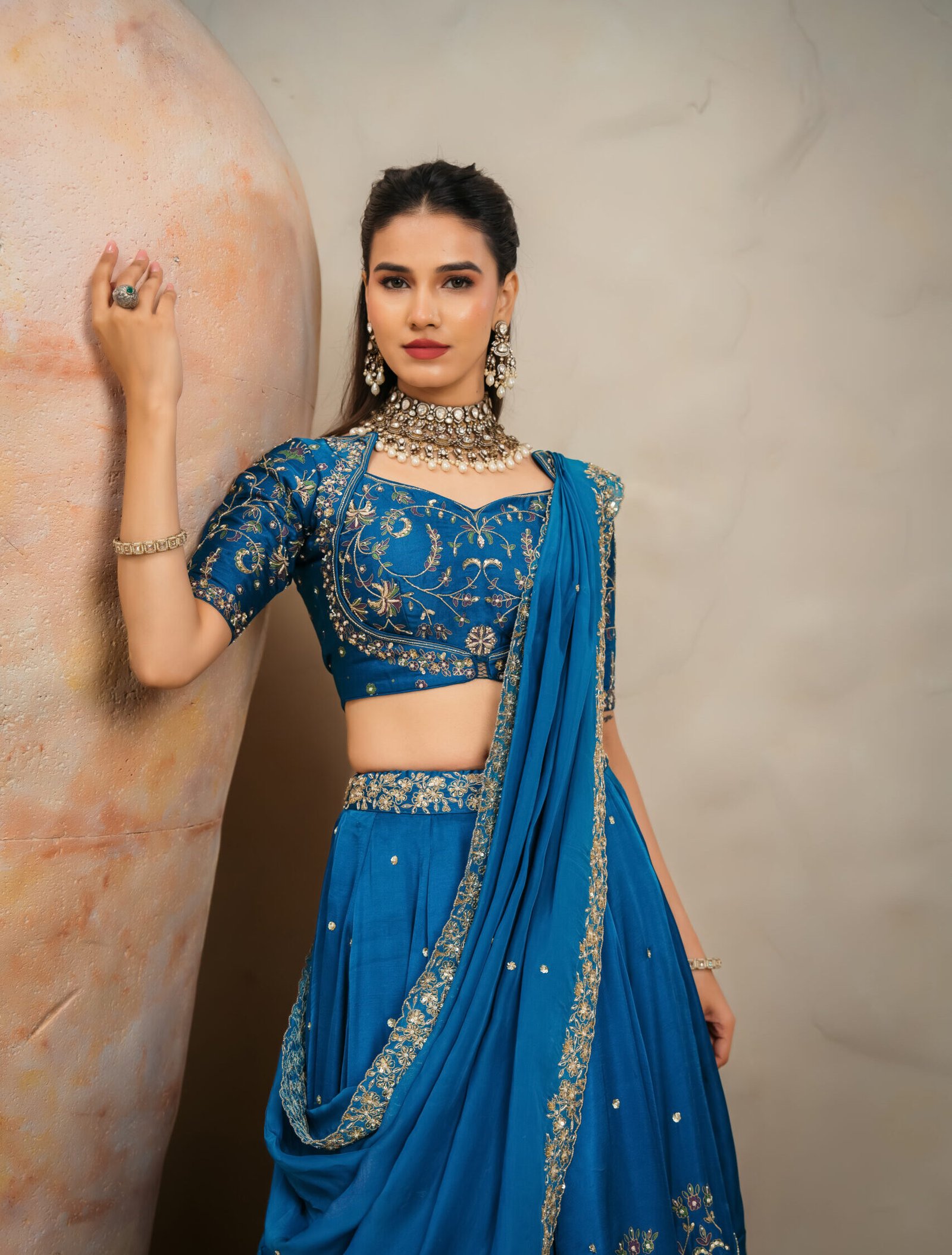 Screen Print & Hand-Embroidered Laher Lehenga Choli with Dupatta
