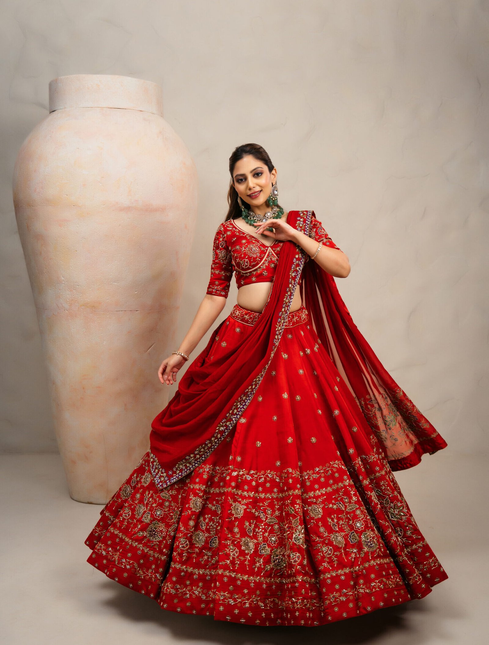 Hand-embroidered red bridal lehenga choli